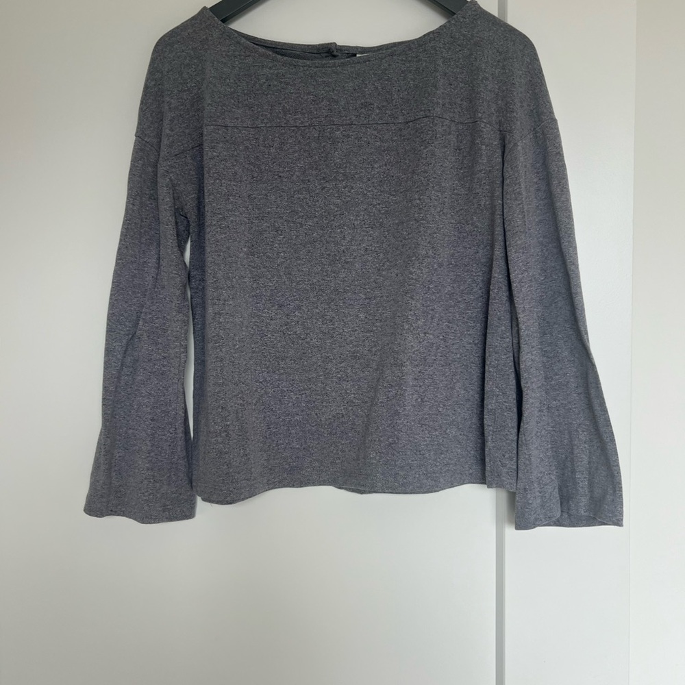 Gray Women's Top, Flared Sleeve, Buttoned Back